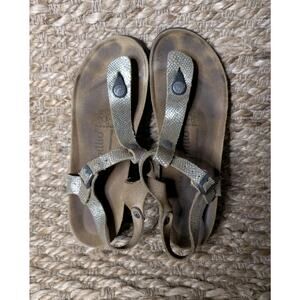 Papillio Birkenstock Ashley Nubuck Gold Leather Python Sandal Size 8.5 39